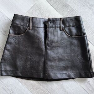 Garage Leather Mini Skirt | Dark Brown